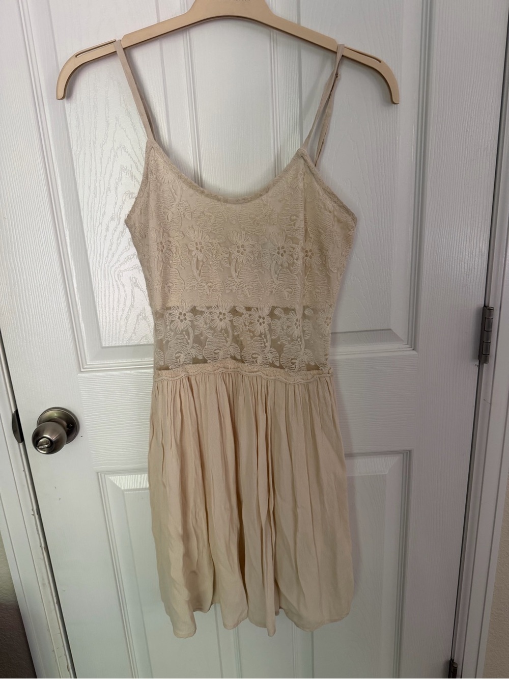 Free People Cream Lace Bodice Spaghetti Strap Mini Dress